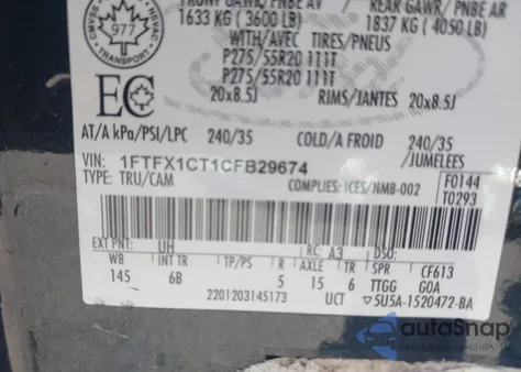 2012 Ford F-150 Fx2 z USA, uszkodzony, nr VIN 1FTFX1CT1CFB29674